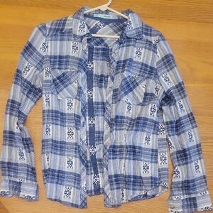 Maurices Blue and White Plaid Button Down Shirt